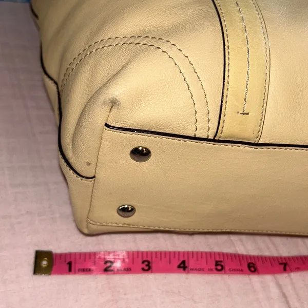 Vintage Coach Pale Yellow Beige Leather Double Handle Shoulder Bag - Image 8
