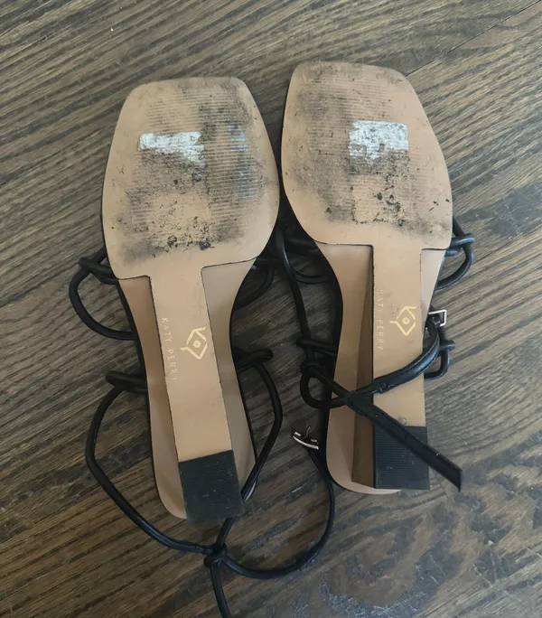 Katy Perry black irisia strappy wooden block wedge heel sandal Matte Black - Image 8