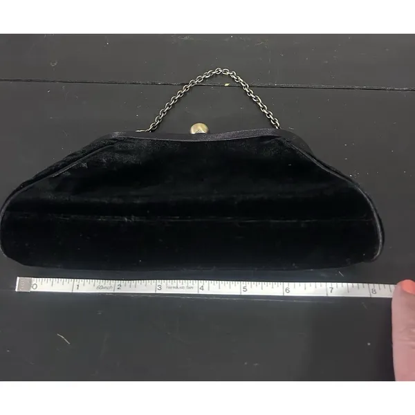 Banana Republic Black Satin Clutch Kiss Lock Evening Bag Chain Strap Purse - Image 7