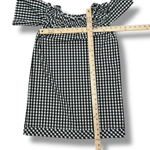 Vineyard Vines Gingham Check Off The Shoulder Shift‎ Mini Dress Black White XS - Image 11