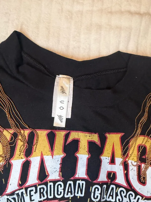 Vintage Racing Club Graphic T-Shirt Dress Fringed Shoulder Size L - Image 12