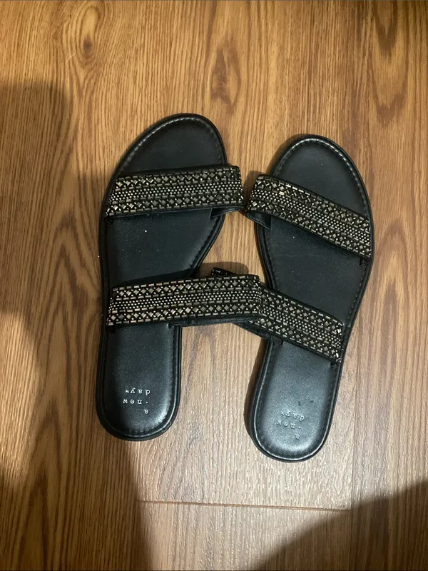 a new day Black Slide Sandals with Sparkle Straps - Image 2