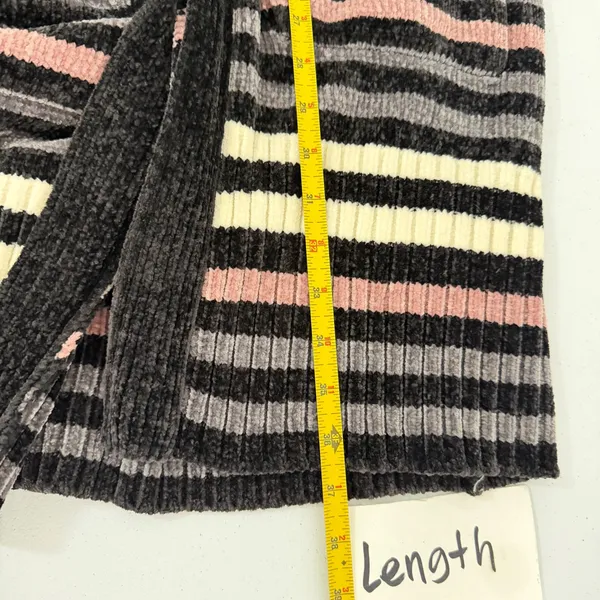 Olive + Oak Chenille Longline Cardigan Womens Medium Striped Grey Pink Cream - Image 10