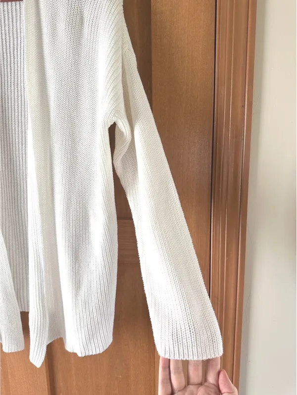 Eileen Fisher Organic Linen Cotton Ivory Knit Open Front Cardigan Women’s Large - Image 3