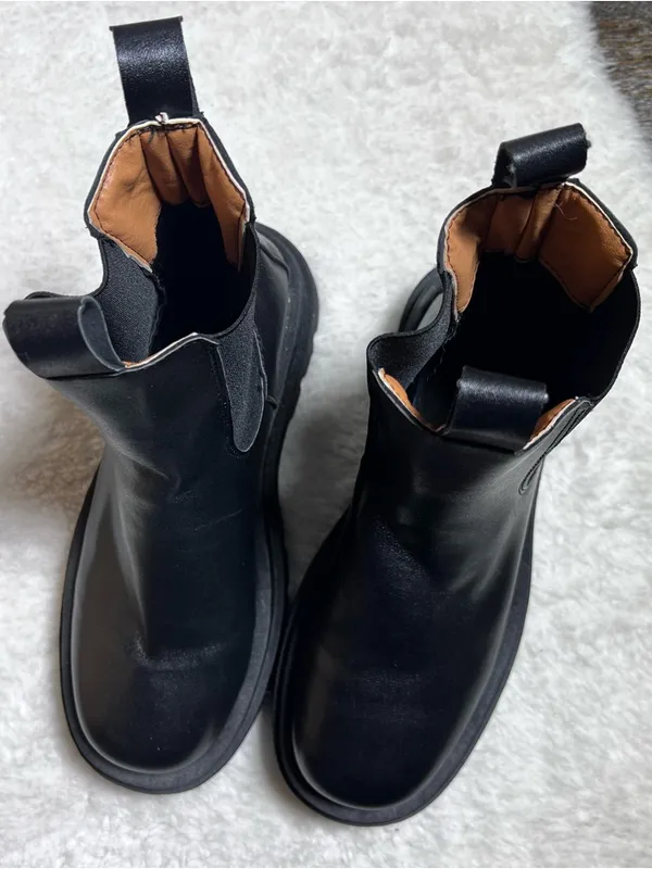 Black Faux Leather Chunky Chelsea Boots Size 40 - Image 4