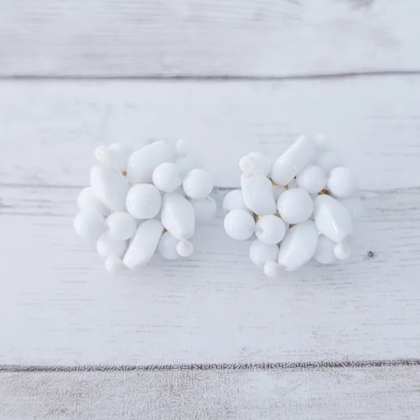Vintage Clip On Earrings Unusual White Cluster Retro Statement - Image 2