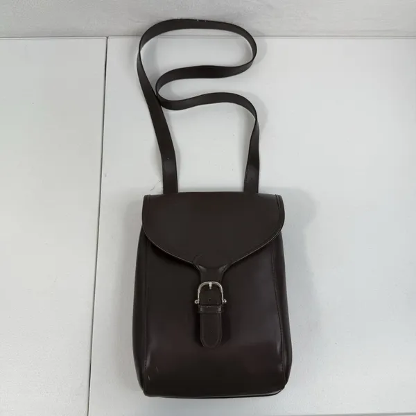 Vintage 70s Crossbody Bag Leather Brown Basic‎ Flap Purse Handbag Pocketbook - Image 2