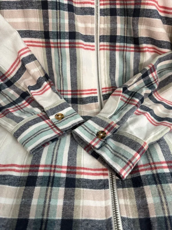 No Comment Men’s Lightweight Plaid Zip-Up Shirt Jacket - Cream/Navy/Red - Image 2