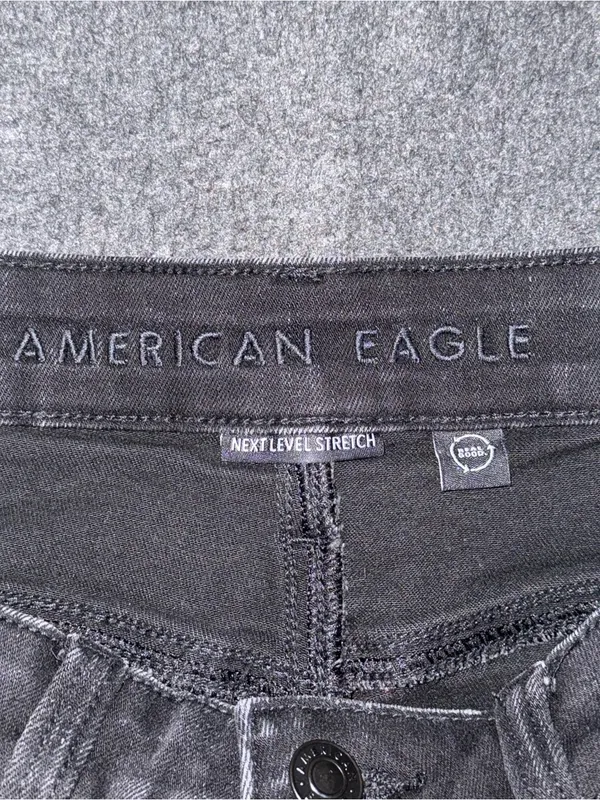American Eagle High Rise Shortie Black Jean Shorts Stretch Distressed Womens 6 - Image 6