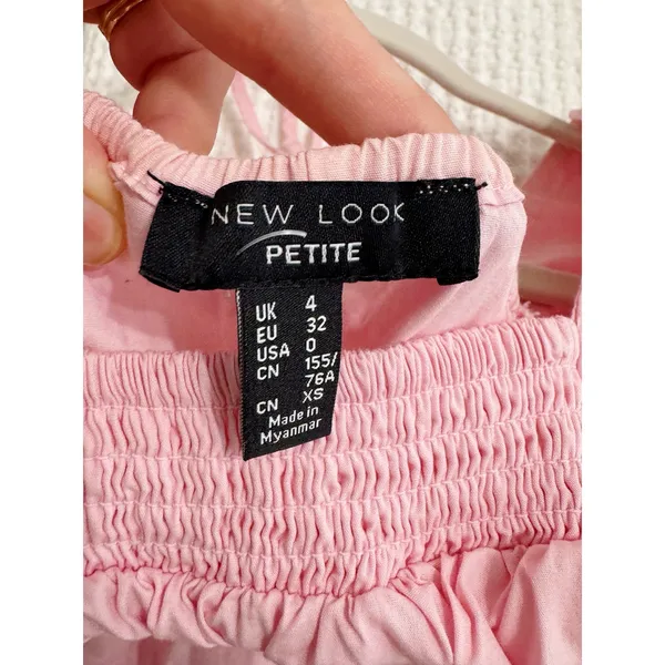 New Look Petite Pink Puff Sleeve Smocked Babydoll Mini Dress XS - Image 4