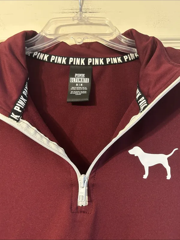Victoria’s Secret Pink Burgundy Quarter Zip Pullover Sweatshirt Medium - Image 2