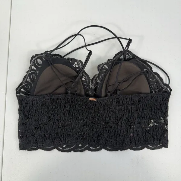 Victoria's Secret PINK L Large‎ Lace Bralette Bra Black Lace Strappy Smocked - Image 5