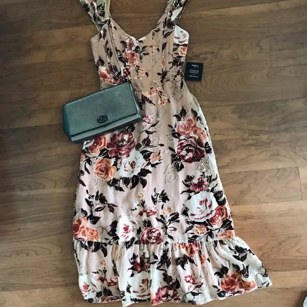 Composed Beauty Blush Pink Burnout Velvet Floral Midi Dress, NWT - Image 15