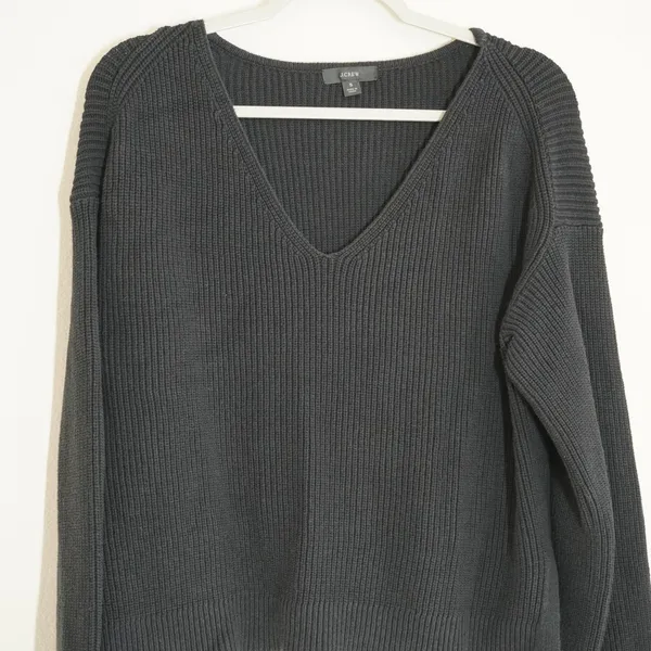 J. Crew Women's Size Small Black Ribbed V-Neck Sweater Shaker Pullover Coastal - Image 2