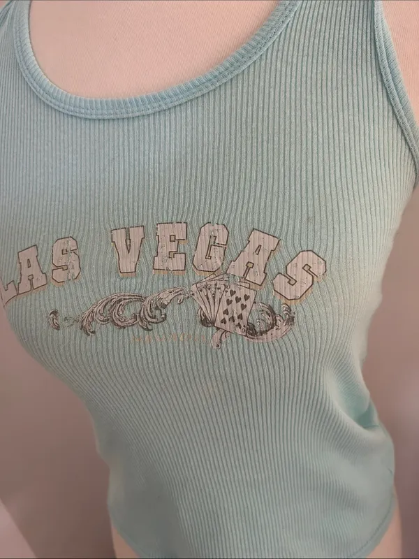 😻💘 Custest y2k Las Vegas Women’s Light Blue Ribbed Tank Top - Image 2