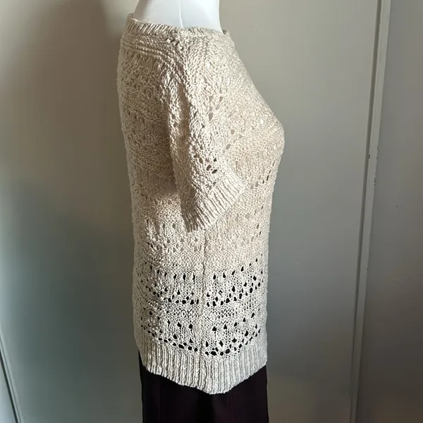 If It Were Me Vintage Cottagecore Open Knit Short Sleeve Boatneck Sweater - Image 4