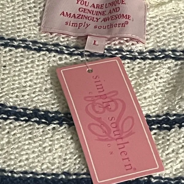 Simply Southern Coastal Striped Cardigan Blue White Preppy Knit Sweater Size L - Image 5