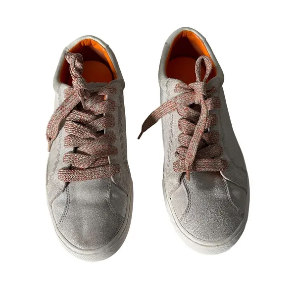 ZARA Women Metallic Glitter Silver Lace Up Fashion‎ Sneakers Size EU 39 US 8 - Image 2