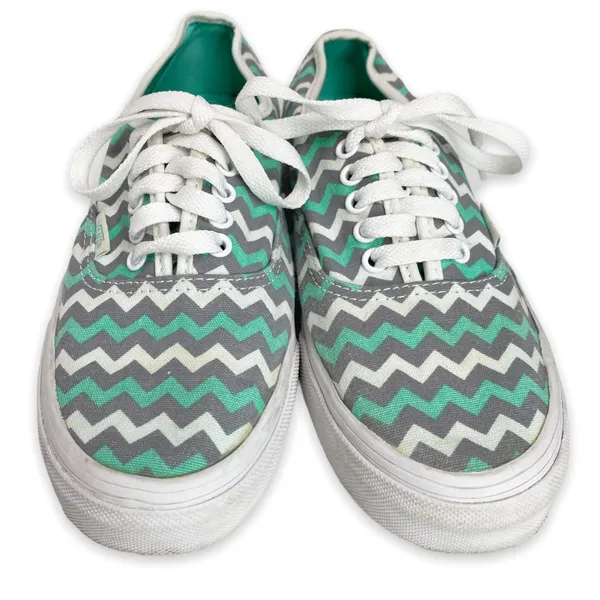 Vans Chevron Low Top Teal & White Sneakers Size 7 - Image 4