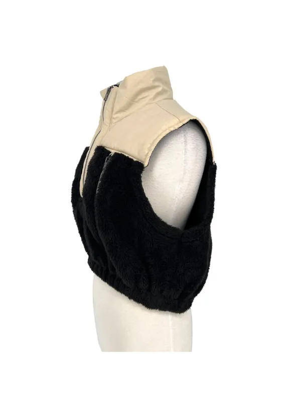 Hyfve Two-Tone Sherpa Fleece Nylon Vest Half Zipper Black Cream Size Small NWT - Image 4