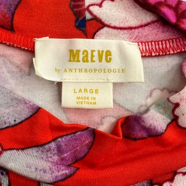 Anthropologie Maeve Clearly Red Floral Knit Mock Neck Dress Sz L‎ - Image 5