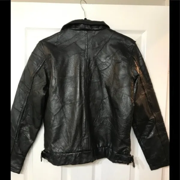 Vintage PB Basics Patchwork Leather Motorcycle Jacket Black Y2K Size M - Image 3