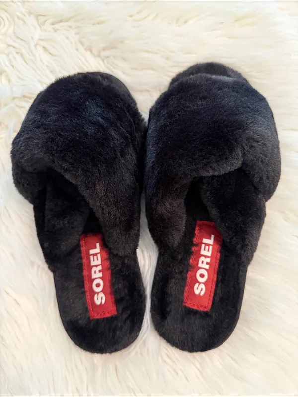 Sorel Black Plush Crossover Slide Slippers size 7 BNWOT see all photos - Image 5