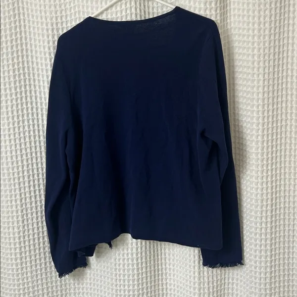 J. McLaughlin Marie Navy Blue Fringe Open Front Cardigan Sweater Pockets XL - Image 9