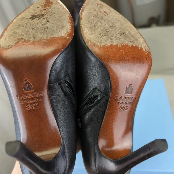 Lanvin Bottine Low Bootie Black Leather Pointed Toe Stiletto‎ Heel 36.5 US 5.5 - Image 8