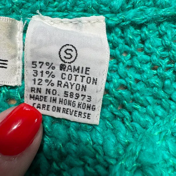 Illustrations Vintage Teal Chunky Knit V-Neck Sweater‎ Vest Ramie Cotton Small - Image 4