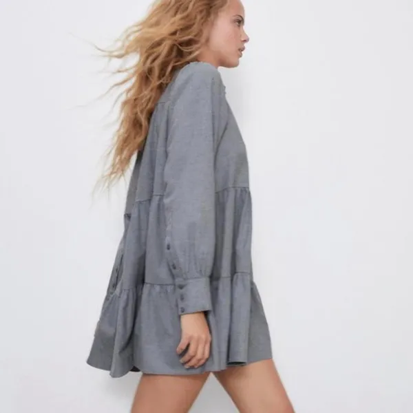 Zara tiered Mini Long Sleeve Cotton Dress Size Small - Image 4
