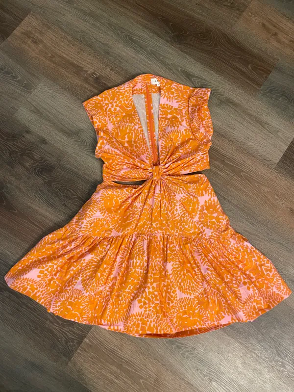 A.L.C. Pink Orange Printed Gathered Cut-Out Women's Lexi Mini Dress Size 6 - Image 3