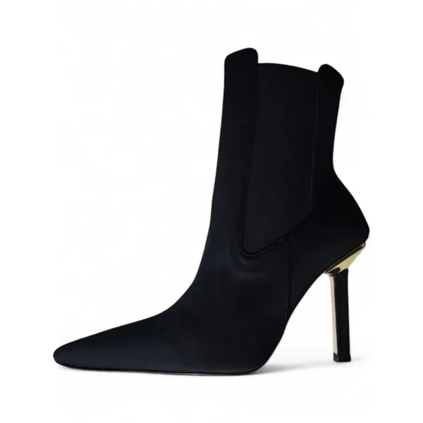 Good American Black Neoprene Pointed Toe Stiletto‎ Chelsea Boot Gold Heel Cap 11.5 NEW - Image 3