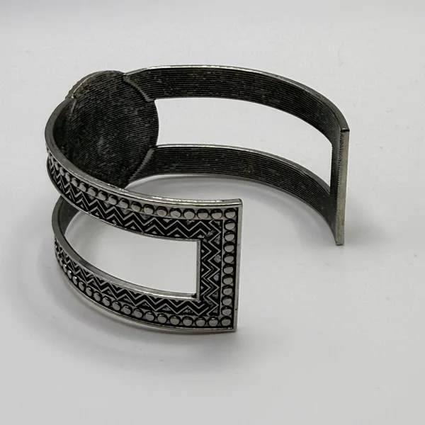 Boho Geometric Wide Cuff‎ Bracelet Adjustable Abstract Silver Tone Hippie Chic - Image 5