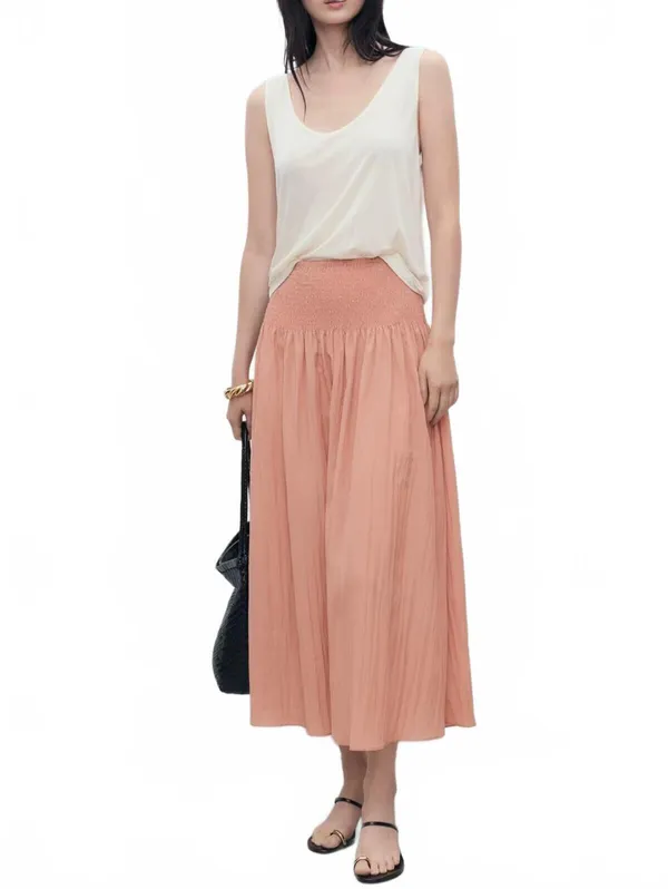 Mango Gathered Midi-Skirt with Panels NWT Pastel Pink Large - Image 7