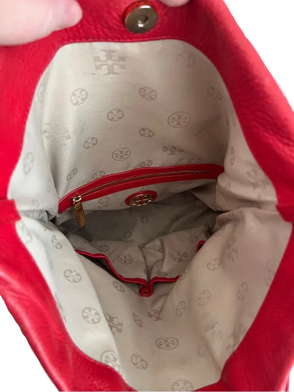Tory Burch Red Leather ‘Kipp Foldover’ Convertible Messenger Crossbody Clutch - Image 10