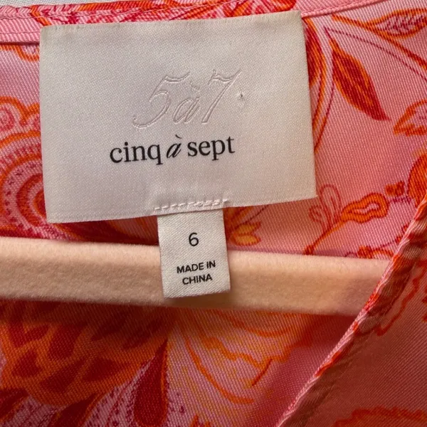 Cinq a Sept Mckenna Paisley Floral Ruffle Midi Dress Pink Orange Size 6 - Image 3