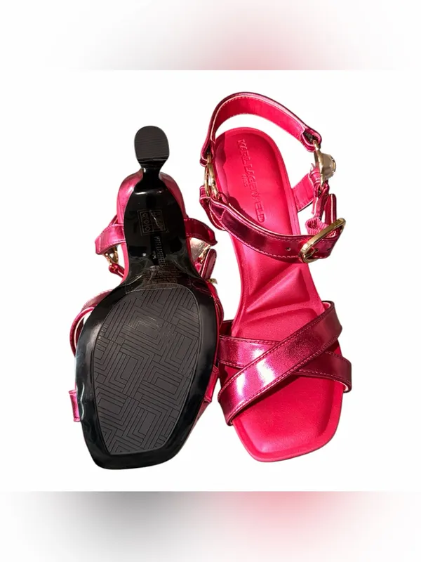 NEW $119 KARL LAGERFELD PARIS Women Daelin Square Toe Sandals Hot Pink Metallic - Image 11