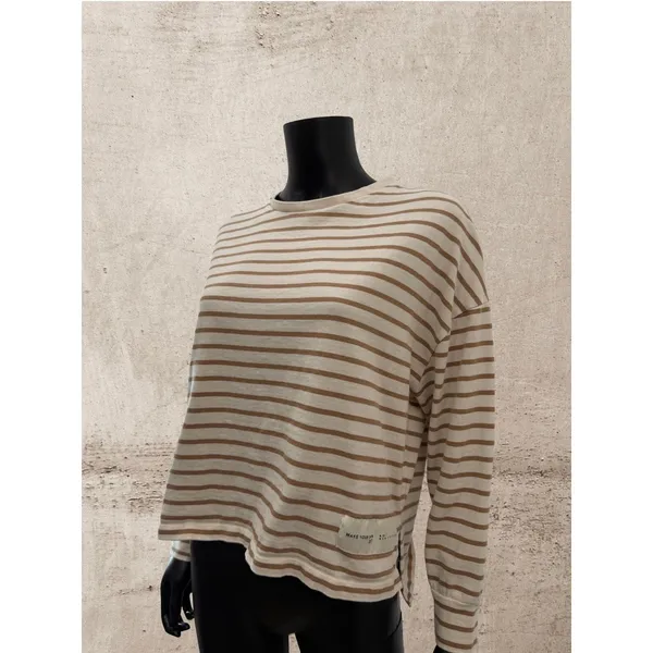MNG Mango‎ Striped Oversized Long Sleeve Top Beige Brown Size L - Image 3