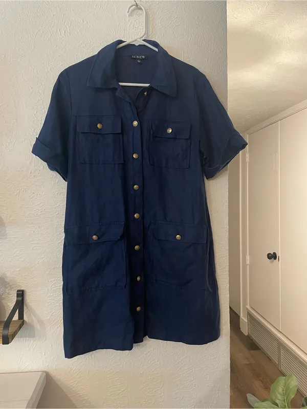 J. Crew Gamine Shirtdress Short-Sleeve Button-Front Dress Size 8 100% Linen - Image 2