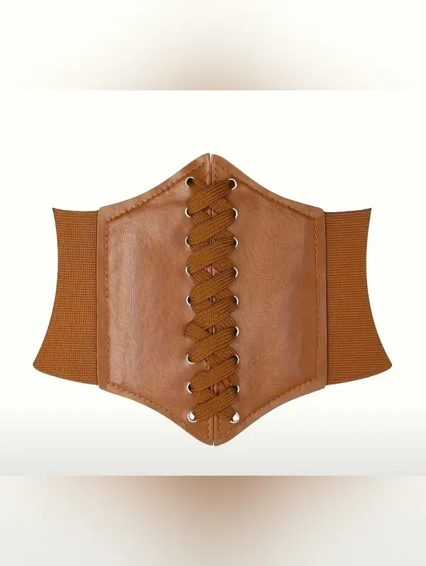 Corset Style Wide Girdle Fashion Elastic Faux Leather Skinny Elastic Waist‎ Belt - Image 2