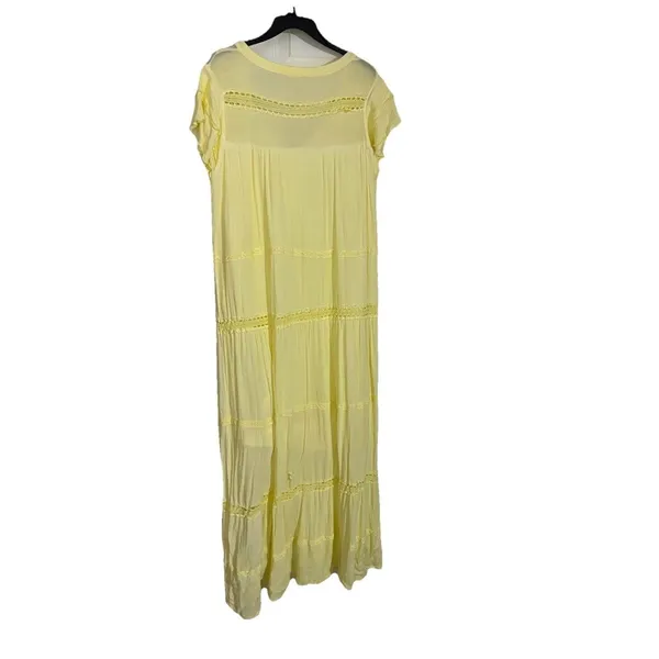POL Maxi Dress Size Large Butter Yellow Tiered Lace Boho Peasant - Image 3