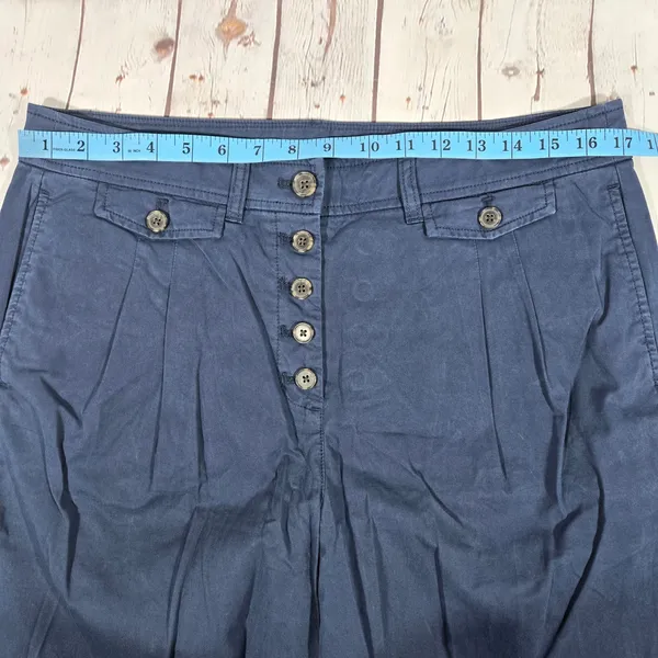 J Crew Navy Wide Leg Pleated Button Front Cotton‎ Pants Size 12 - Image 9