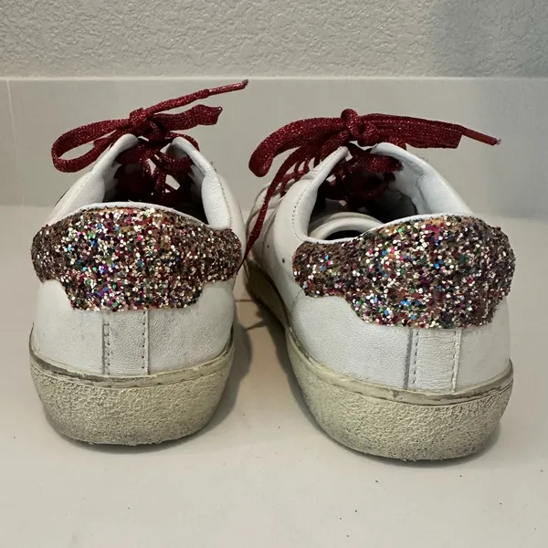 Saint Laurent Paris White Leather Glitter Diamond Patch Low Top Sneakers Size 36 - Image 6