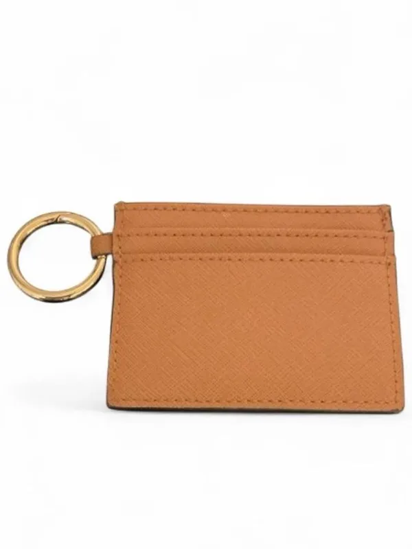 NWOT Calvin Klein Brown Leather Card Holder with Gold Keyring - Image 2