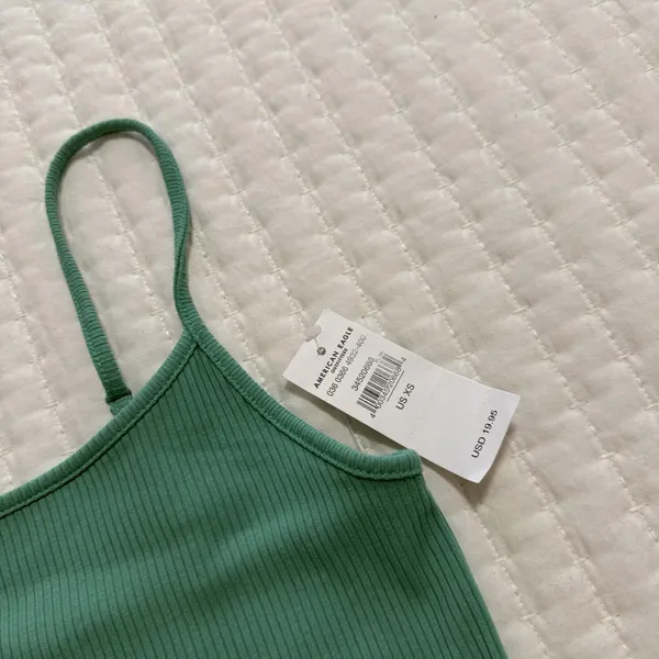 American Eagle Sleeveless Ribbed Cropped Tank Top Shirt Sz XS Extra Small Aqua - Image 4