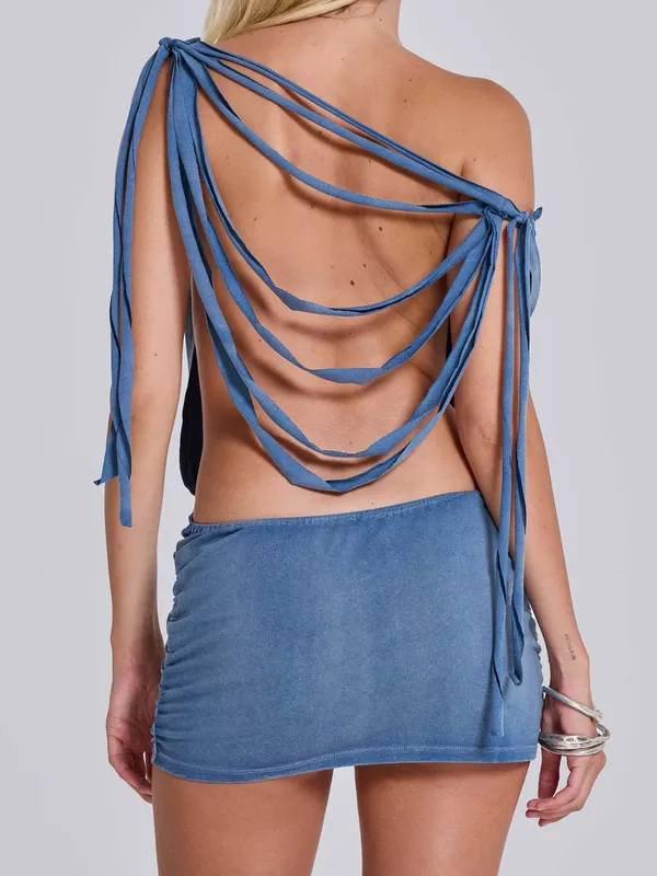 JADED LONDON Route 66 Distressed Backless Studded Dress, Blue, 6 (US) - Image 2