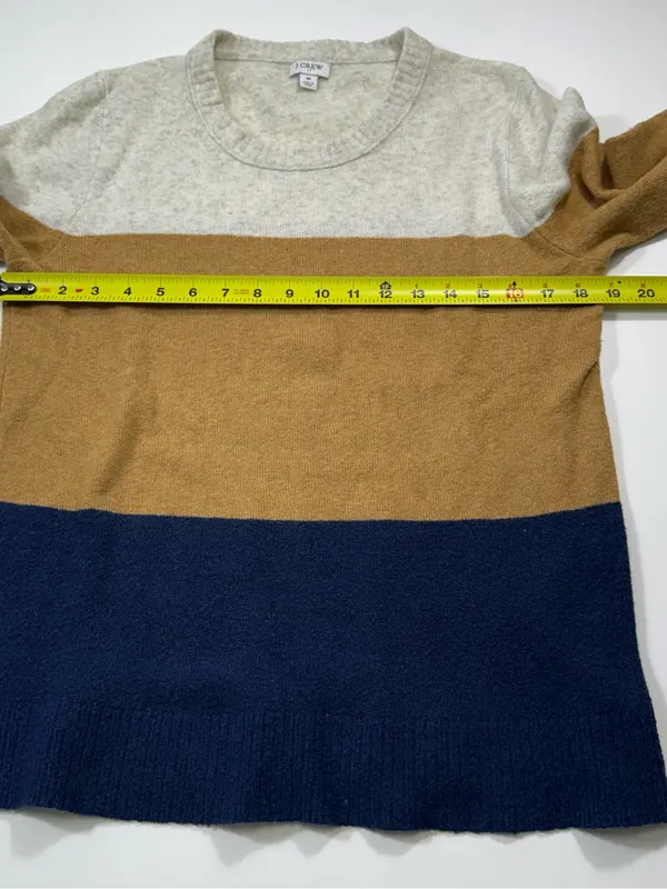 J. Crew Wool Blend Colorblock Crewneck Sweater in Cream, Brown & Navy - Image 4