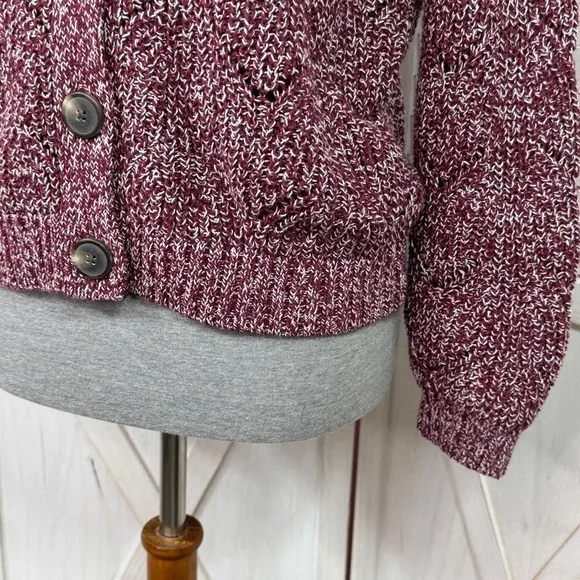 Old Navy‎ Marled Pointelle Knit V Neck Crop Cardigan Sweater Burgundy Red Small - Image 8