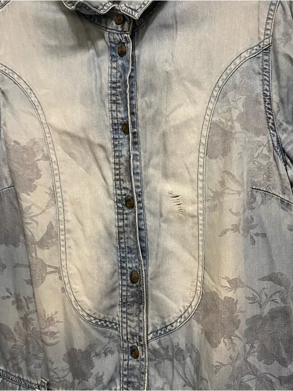 American Eagle Womens Blue Chambray Denim Shirt Dress M Medium 38” Floral READ - Image 4